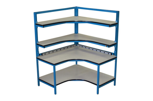 Modular Strut Channel Corner Workbench with Two Adjustable Shelves