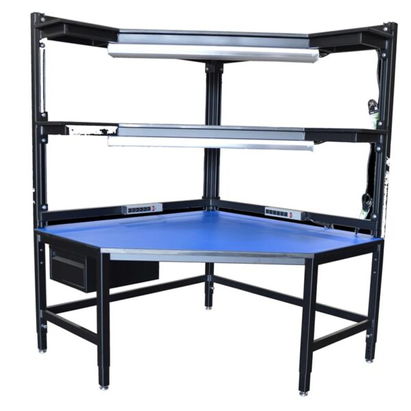 Corner Workbenches with Adjustable Double Tier Shelf