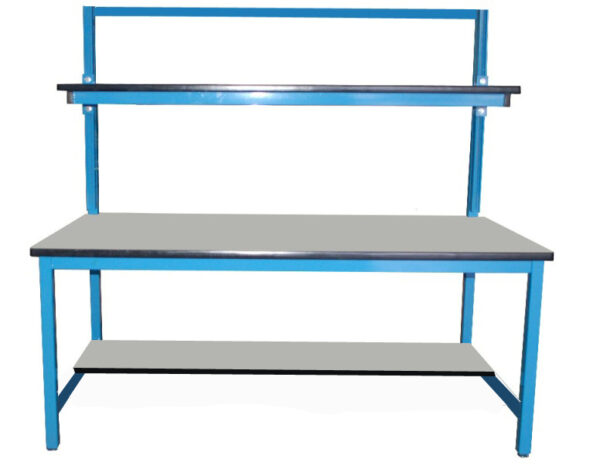 Modular Strut Channel Workbench with Single Cantilever Riser, Half Bottom Shelf