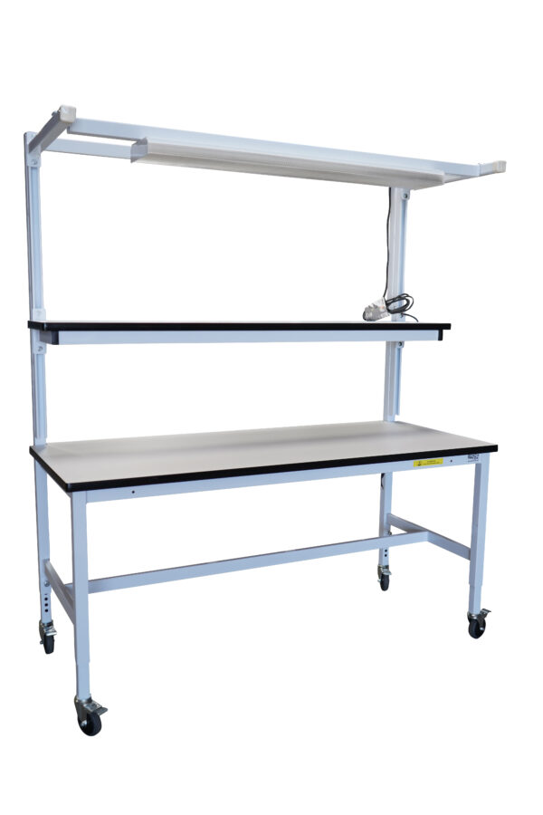 Modular Workbench with Single Cantilever Shelf & Overhead Lightbar