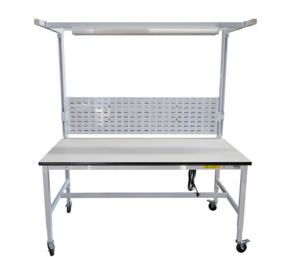 Modular Strut Channel Workbench with Overhead Lightbar & Bin Panel