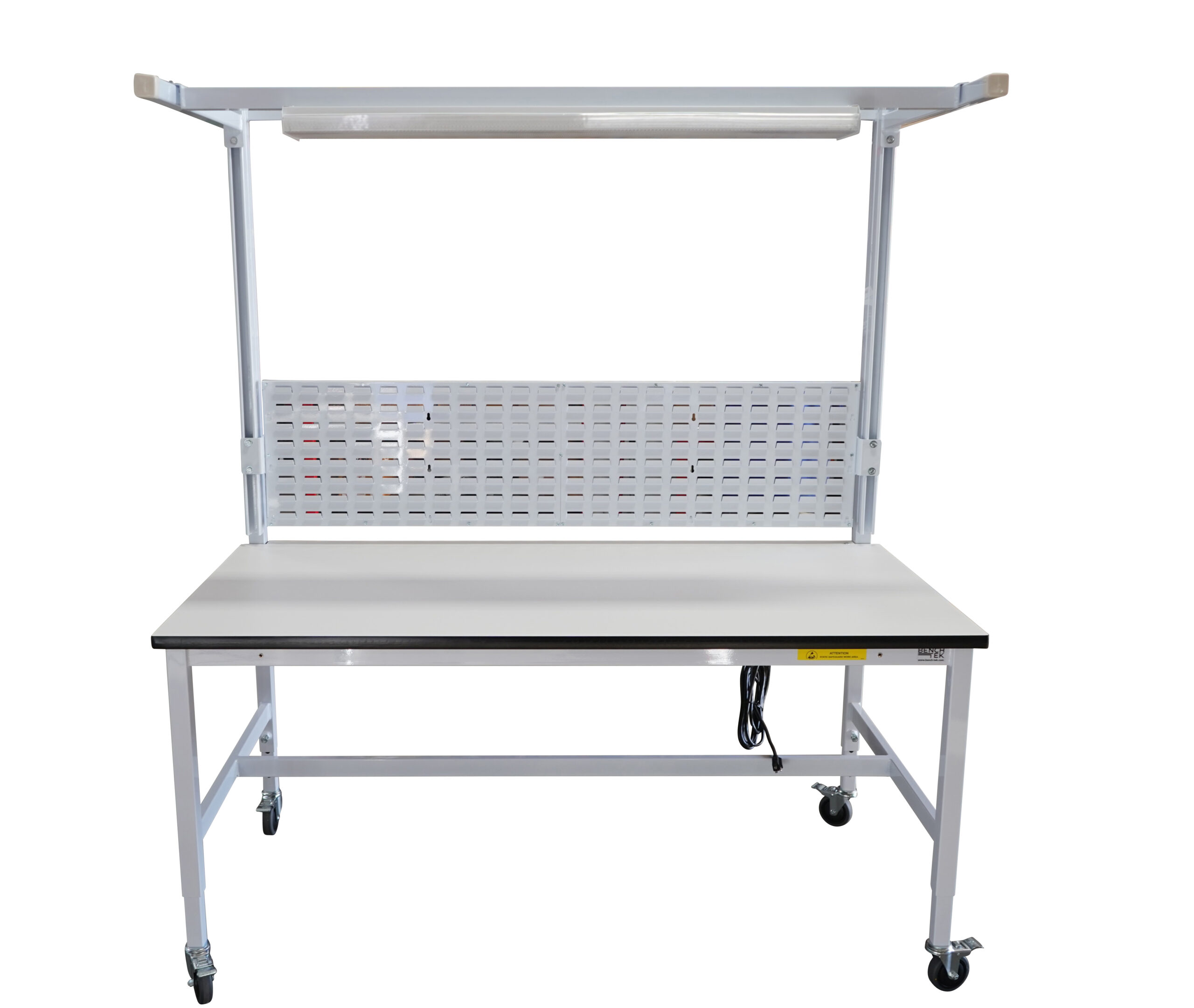 Modular Strut Channel Workbench with Overhead Lightbar & Bin Panel