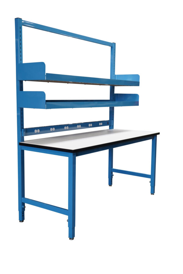 Slotted Modular Workbench with Double Cantilever Riser Shelves