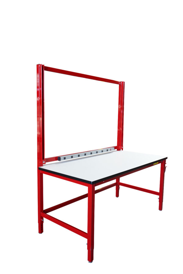Modular Strut Channel Workbench with Double Cantilever Riser Shelves, PS Bar