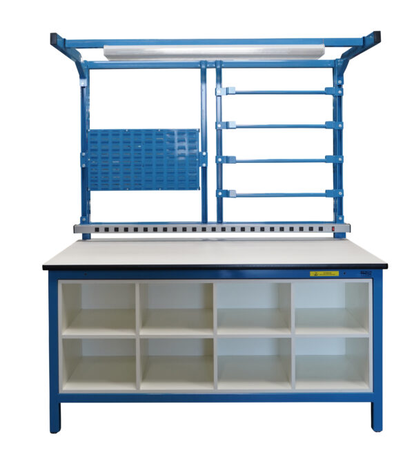Modular Sectionalized Strut Channel Packaging Workstation with Bin Panel