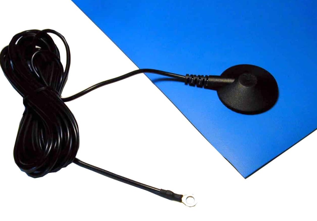 Low Profile ESD Floor Mat Ground Cord, 15ft Long, 10mm Snap