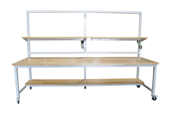 Modular Sectionalized Slotted Maple Mobile Workbench with Laminate Shelves