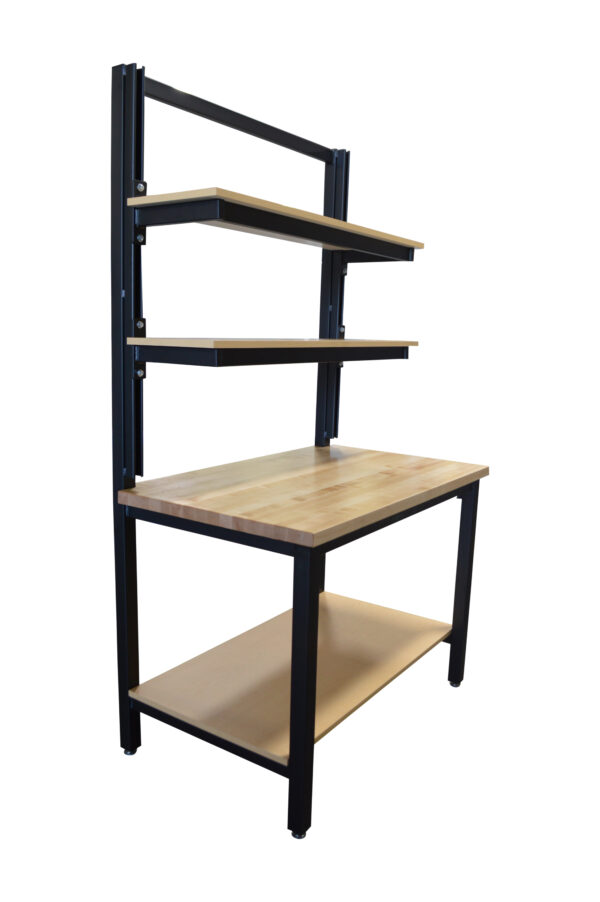Maple Workbench with Strut Channel Uprights, Two Shelves