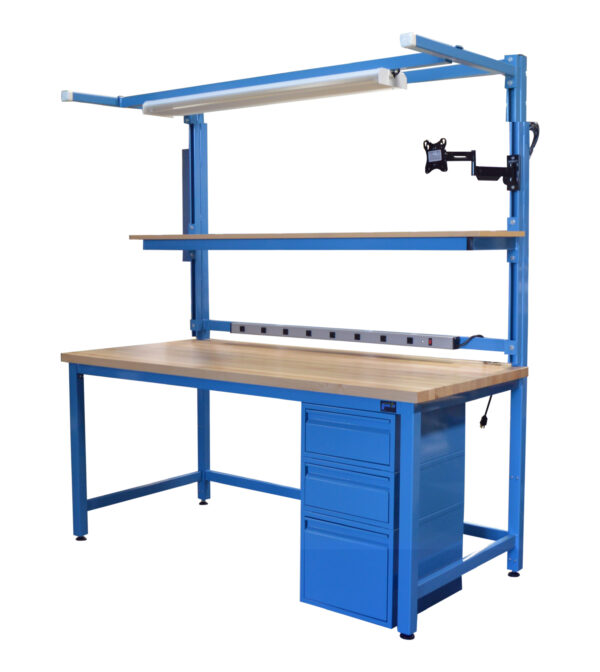 Maple Modular Workbench, Strut Uprights, Lightbar, Riser Shelf